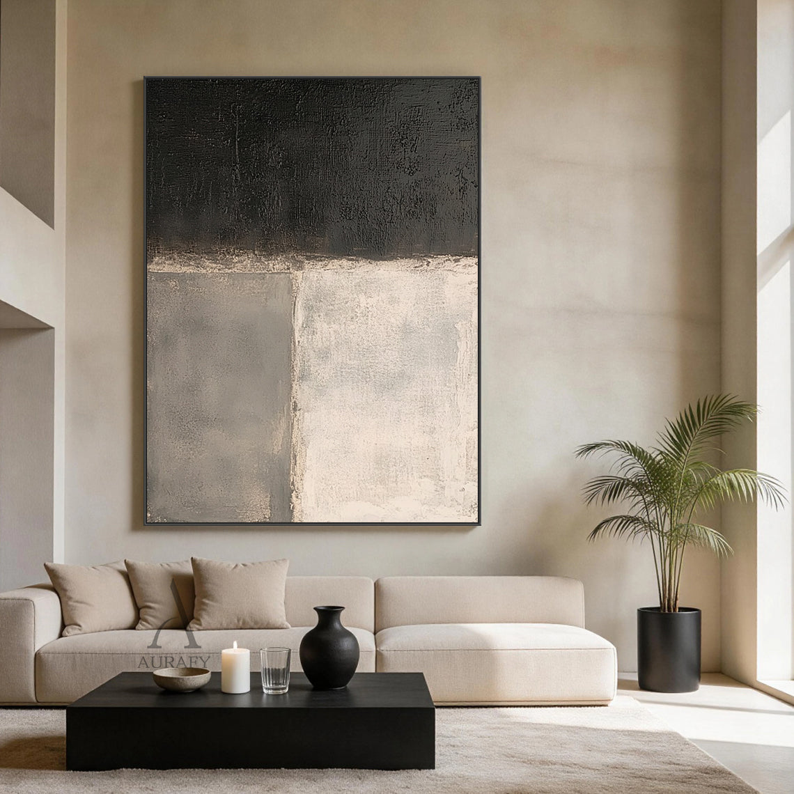 General Abstract Black Beige Wall Art for Living Room Decor AURA365