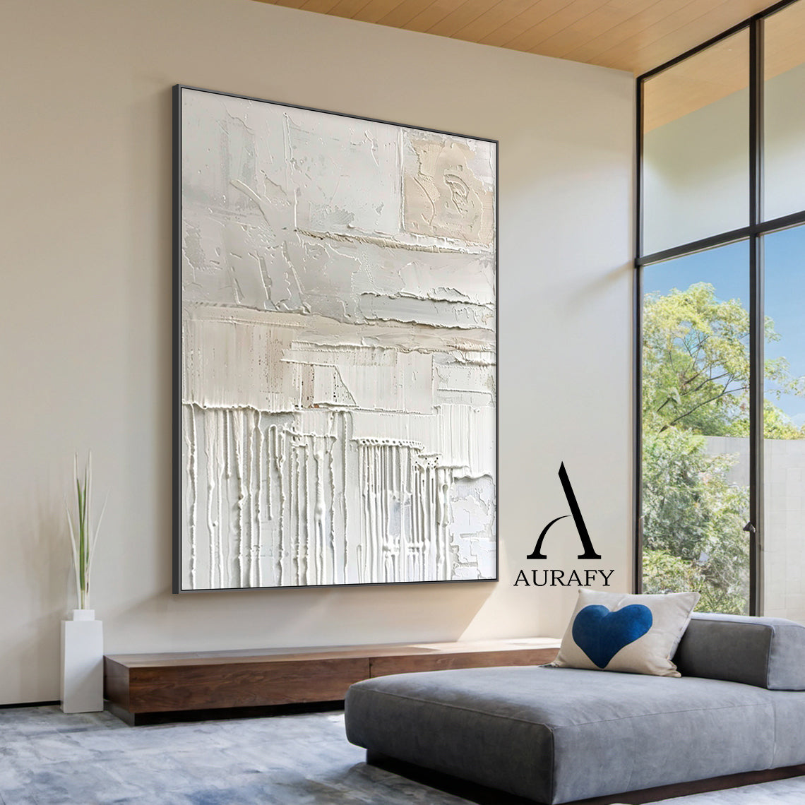 3D Textured Beige Painting Impasto Knife Strokes High-Relief Tactile Modern Organic Wall Art AURA527