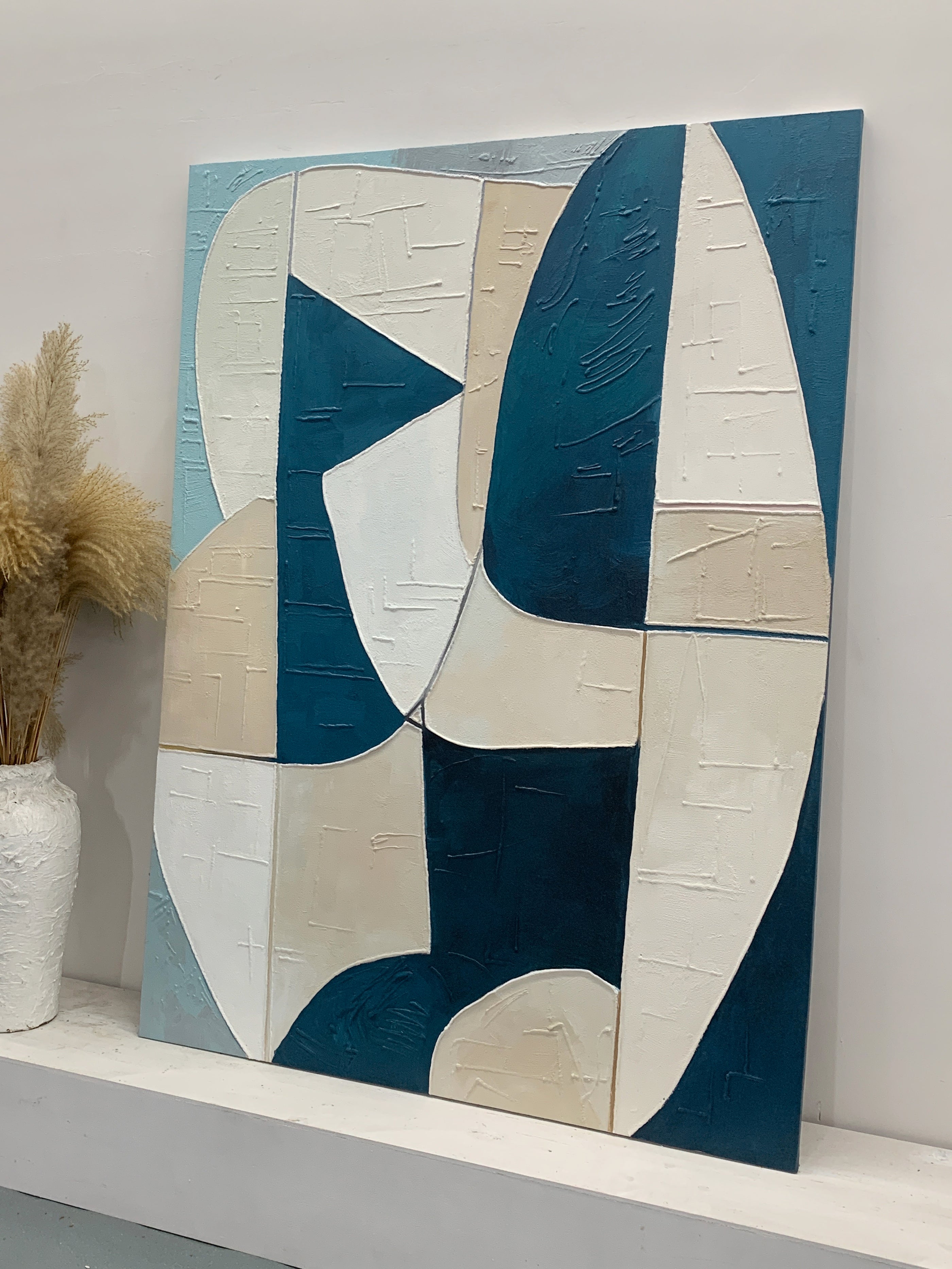 Textured Abstract Blue Beige Wall Art for Modern Living Room AURA164