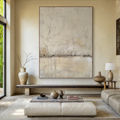 Wabi Sabi Beige Plaster Textured Wall Art with Cracked Mottled Tactile Surface AURA582