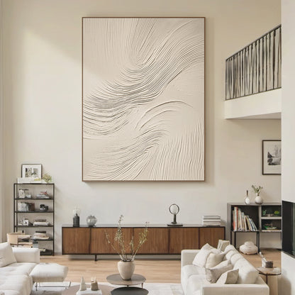 Swirling Textural Canvas – Warm Cream Tones – AURA049(Vertical)