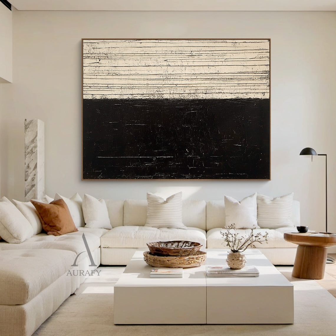 Beige & Black Textured Abstract Wall Art - AURA813