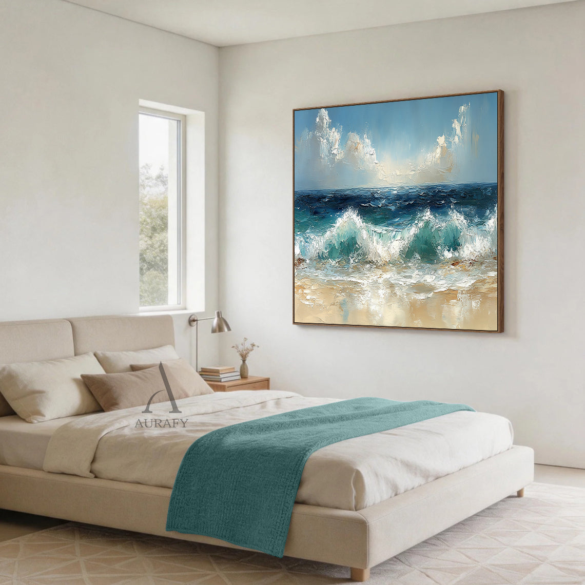 Unique 3D Textured Blue Beige Painting Modern Home Wall Decor AURA402