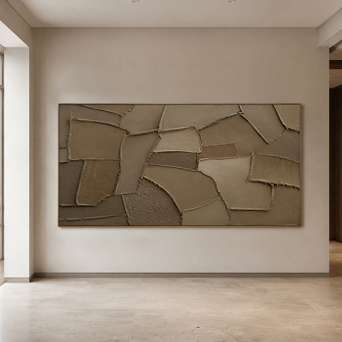 Wabi Sabi Brown 3D Textured Plaster Sculpted Canvas Japandi Minimalist Luxe Tactile Knife Stroke Art AURA771