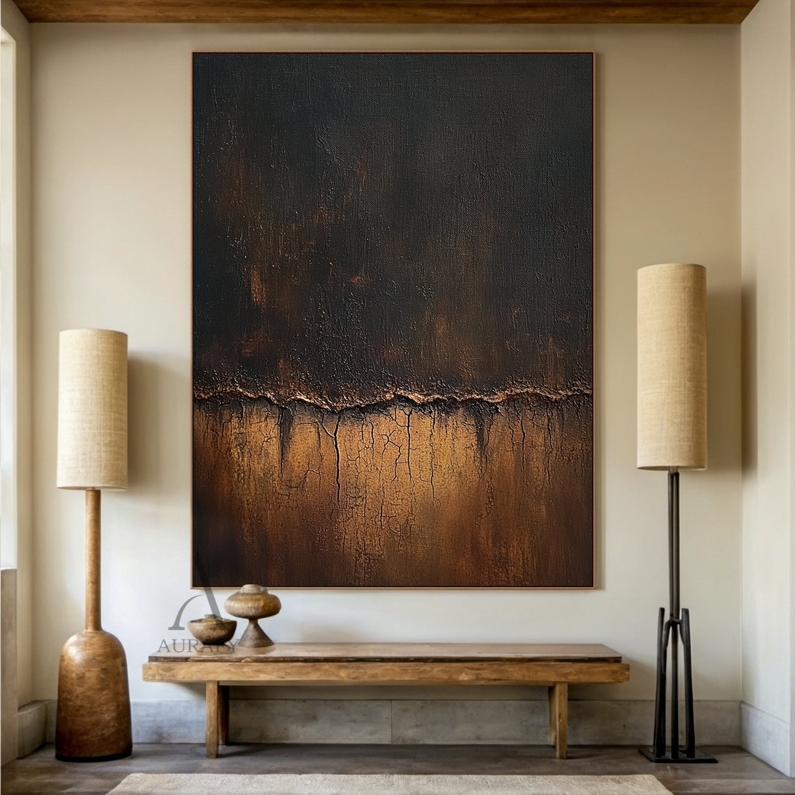Neutral Beige & Brown Geometric Abstract Wall Art | Wabi Sabi Japandi Textured Canvas | AURA804