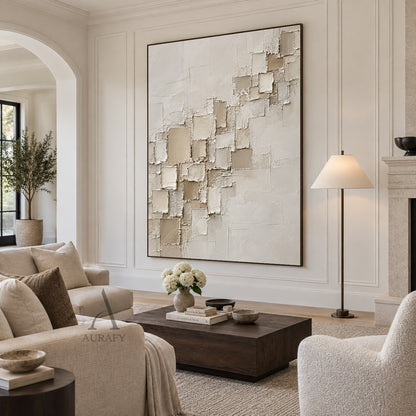 Floating Squares, Beige High-Relief Plaster Painting AURA864