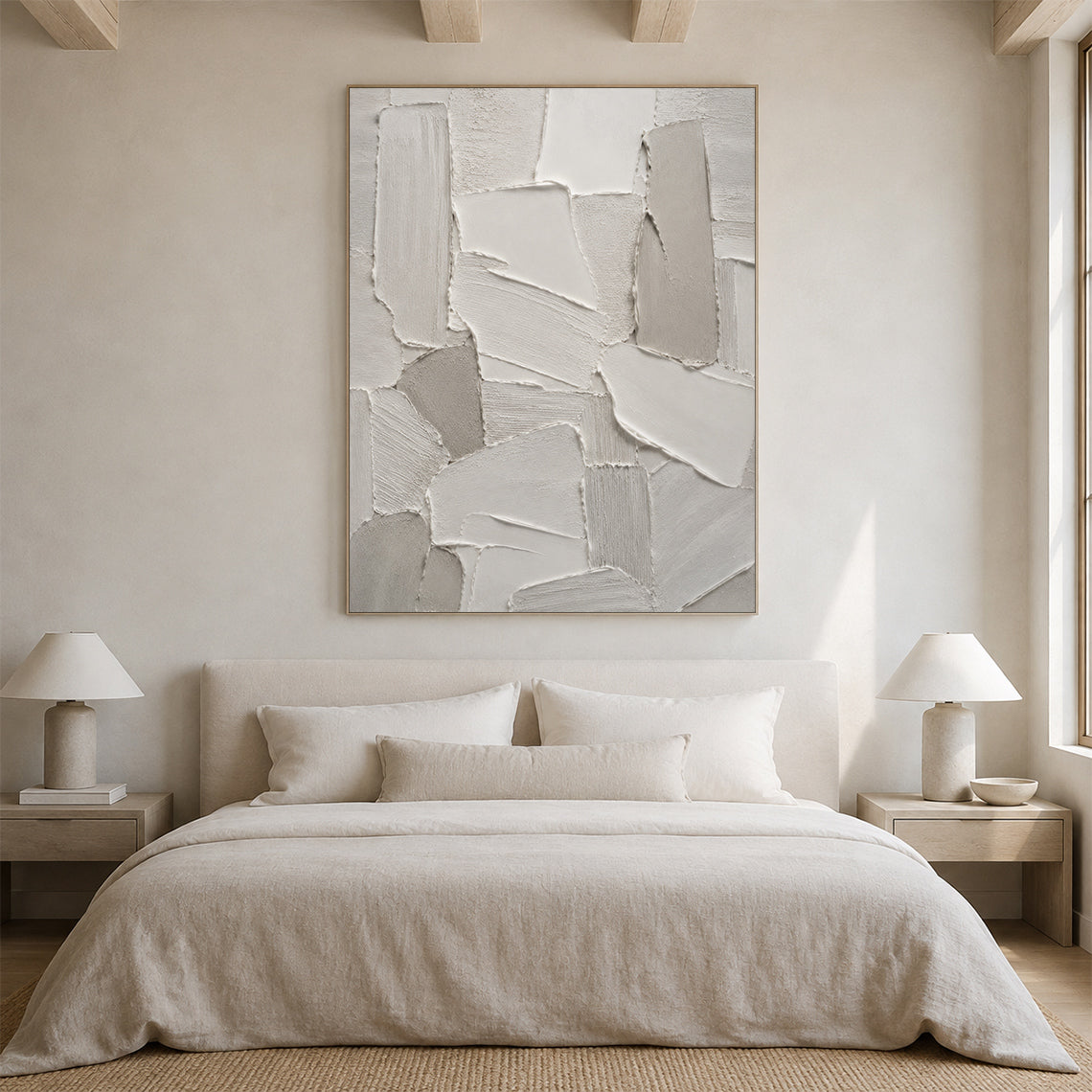 Gray 3D Textured Plaster Painting Japandi Wabi-Sabi Knife Stroke Tactile Abstract Minimalist Luxe Wall Decor AURA764
