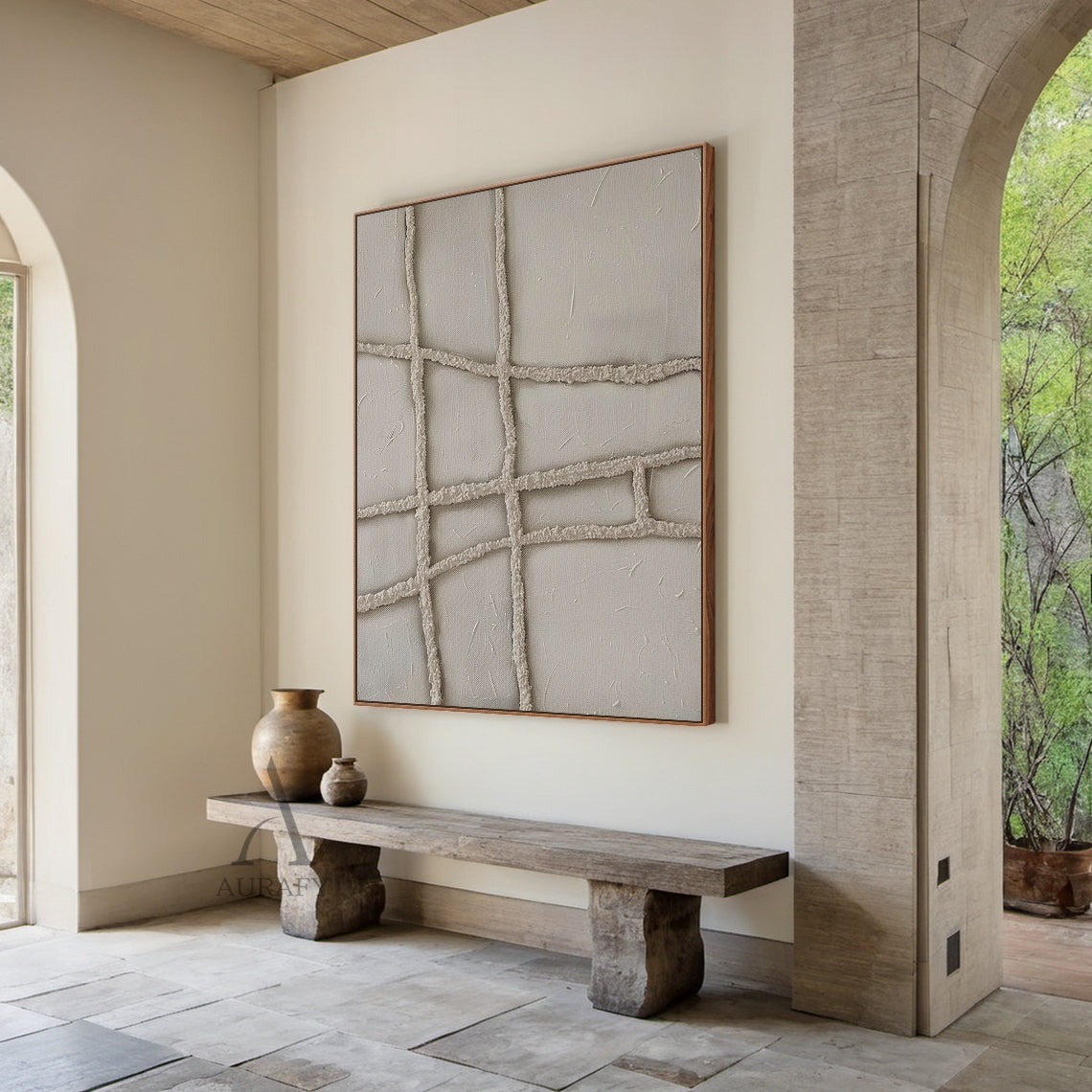 3D Textured Plaster Painting Japandi Wabi-Sabi Beige Minimalist Luxe Geometric Tactile Sculpted Canvas Art AURA788
