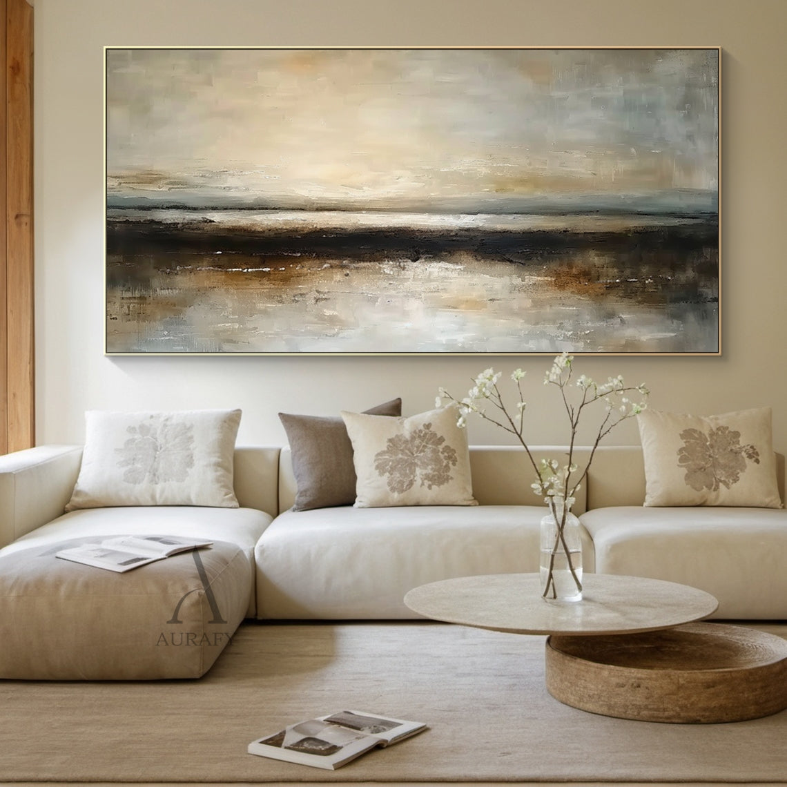 Wabi-Sabi Knife Textured Brown Abstract Landscape Plaster Canvas Artwork Japandi Minimalist Luxe Tactile Wall Decor AURA742