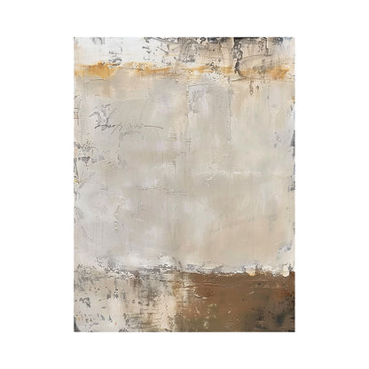 Pale Beige Abstract Painting with Weathered Ochre Traces - AURA844