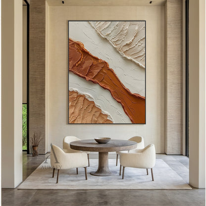 3D Textured Beige Brown Painting with Knife Strokes Tactile Surface Modern Organic Minimalist Luxe AURA448