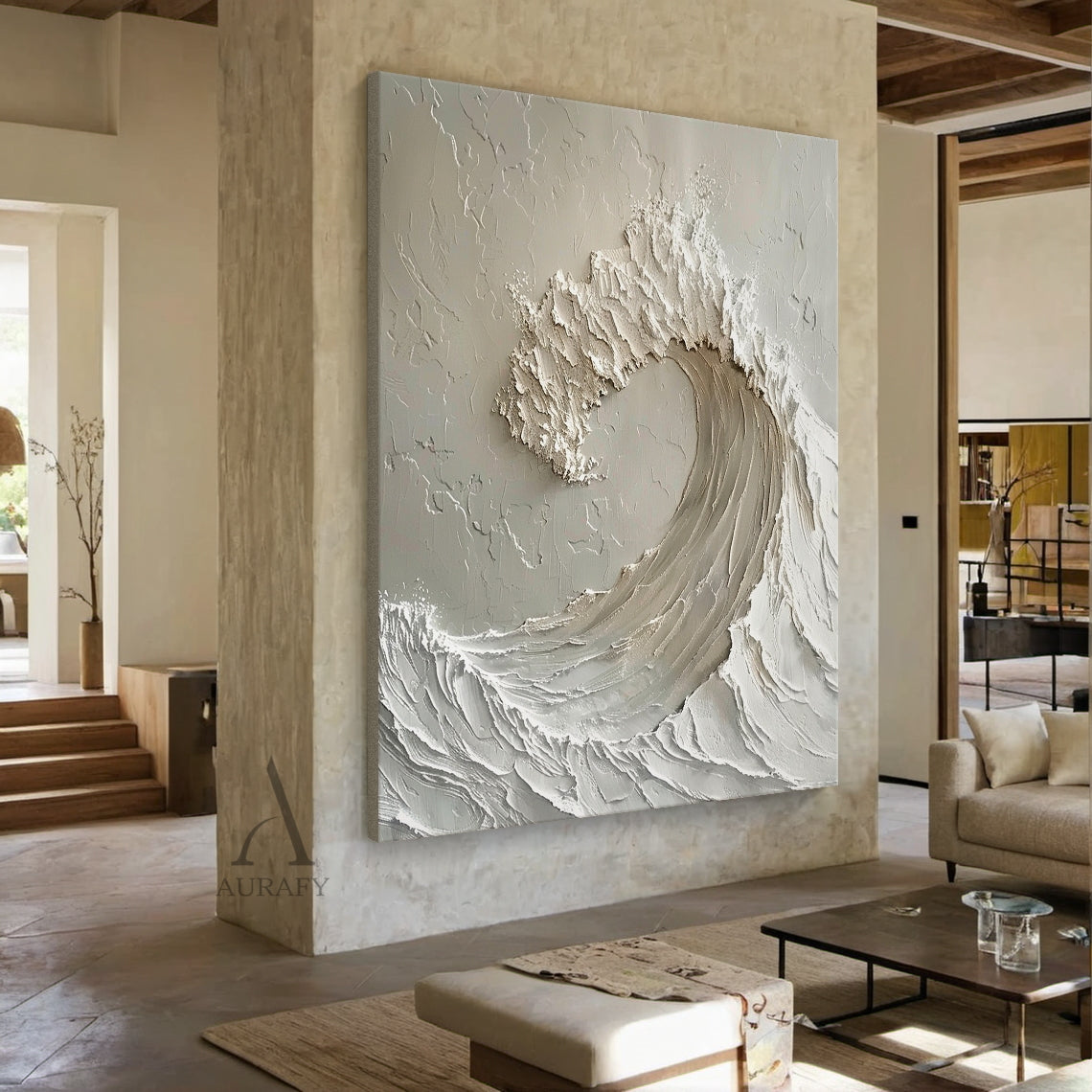 White Sculptural Wave Wall Art - AURA689