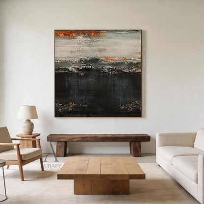 General Abstract Black Beige Canvas Wall Art for Modern Decor AURA412