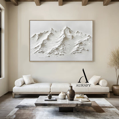 3D Textured Mountain Painting White High-Relief Sculpted Knife-Stroke Tactile Minimalist Luxe Artwork AURA518
