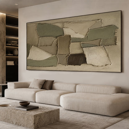 Wabi-Sabi 3D Textured Brown Plaster Painting Japandi Neutral Geometric Collage Knife Sculpted Canvas Wall Art AURA772