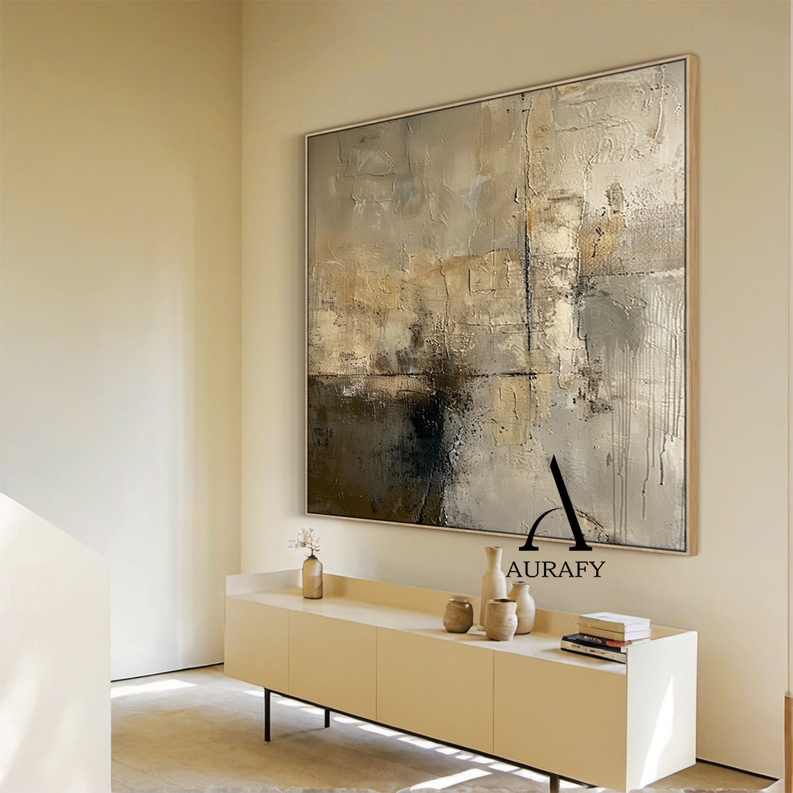 Wabi Sabi Gray Abstract Plaster Textured Art with Rough Crackled Layered Tactile Surfaces AURA558