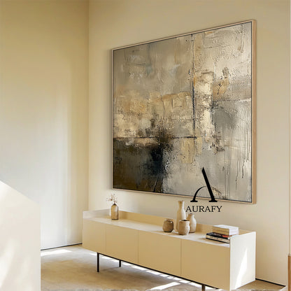 Wabi Sabi Gray Abstract Plaster Textured Art with Rough Crackled Layered Tactile Surfaces AURA558