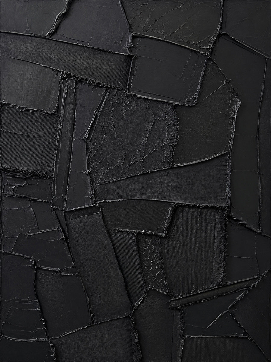 Black 3D Textured Abstract Painting High-Relief Plaster Knife Stroke Minimalist Japandi Wabi Sabi Wall Decor AURA770