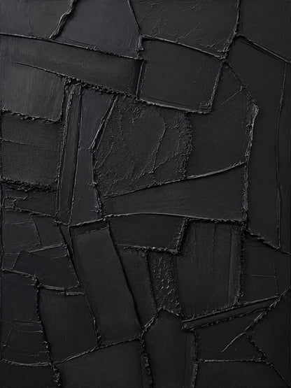 Black 3D Textured Abstract Painting High-Relief Plaster Knife Stroke Minimalist Japandi Wabi Sabi Wall Decor AURA770