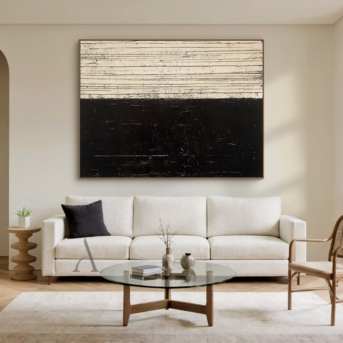 Beige & Black Textured Abstract Wall Art - AURA813