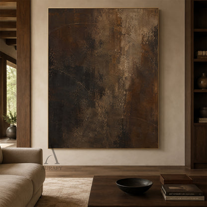 Arc Trace, Dark Brown Weathered Plaster Abstract Painting AURA871