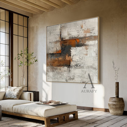 Abstract Brown Beige Art Thick Impasto Scraped Texture Wabi-Sabi Tactile Wall Decor AURA471