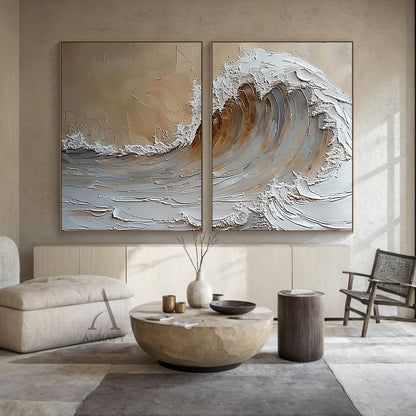 Brown Textured Ocean Wave Wall Art Set of 2 - AURA670