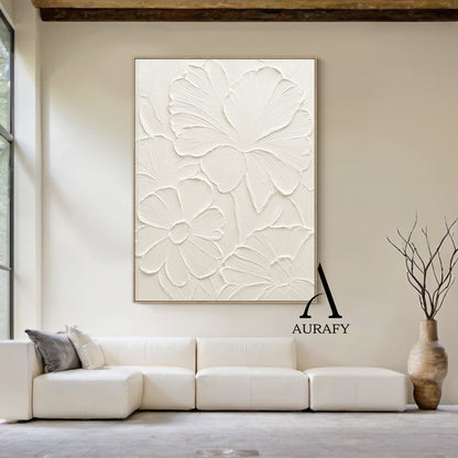 3D Textured Beige Flower Painting High-Relief Plaster Tactile Modern Organic Wabi-Sabi Art AURA510