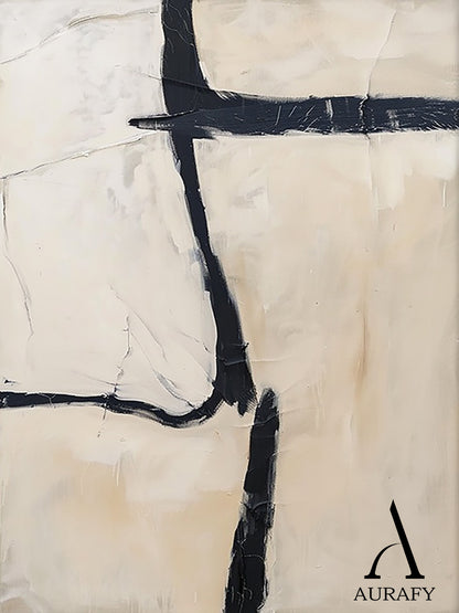 General Abstract Black Beige Tactile Canvas Art with Impasto Brush Strokes Minimalist Luxe AURA506