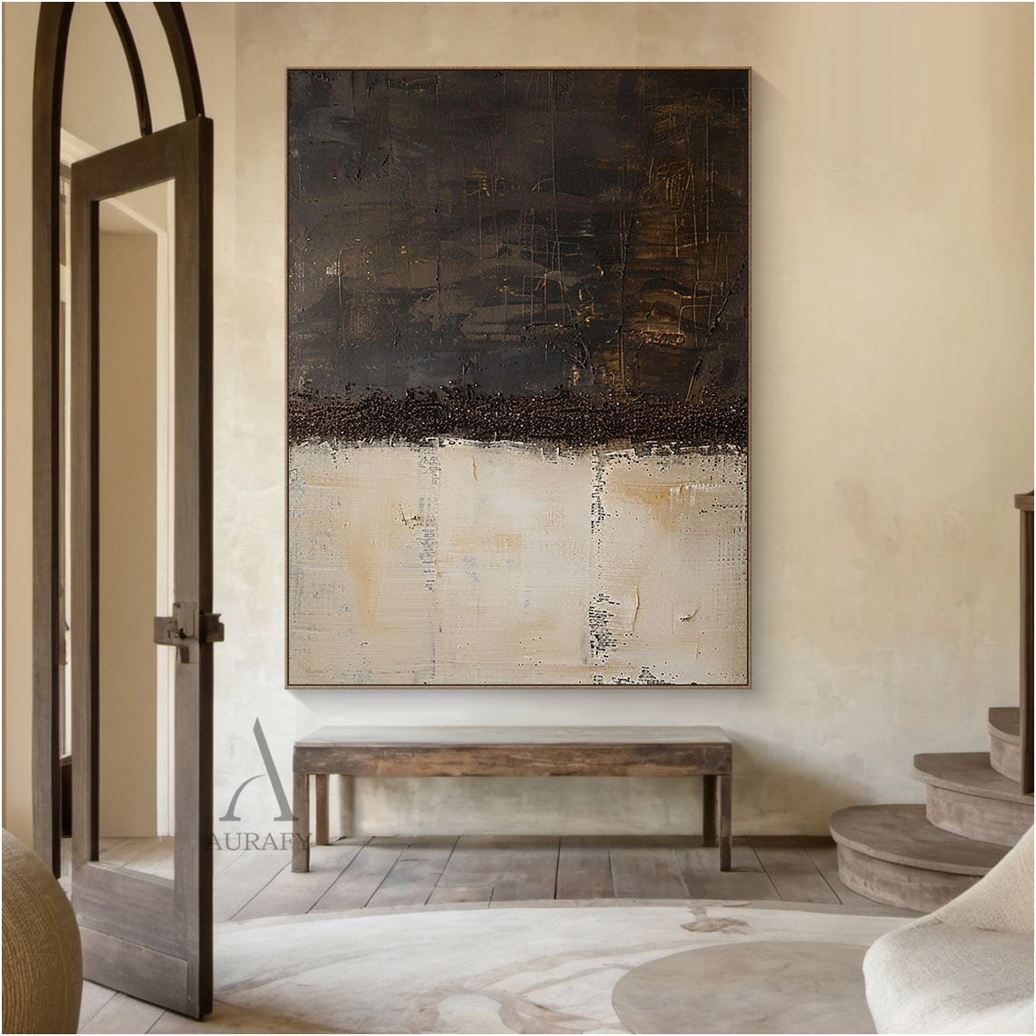 Black and Beige Abstract Color Blocks with a Coarse Textured Edge - AURA830