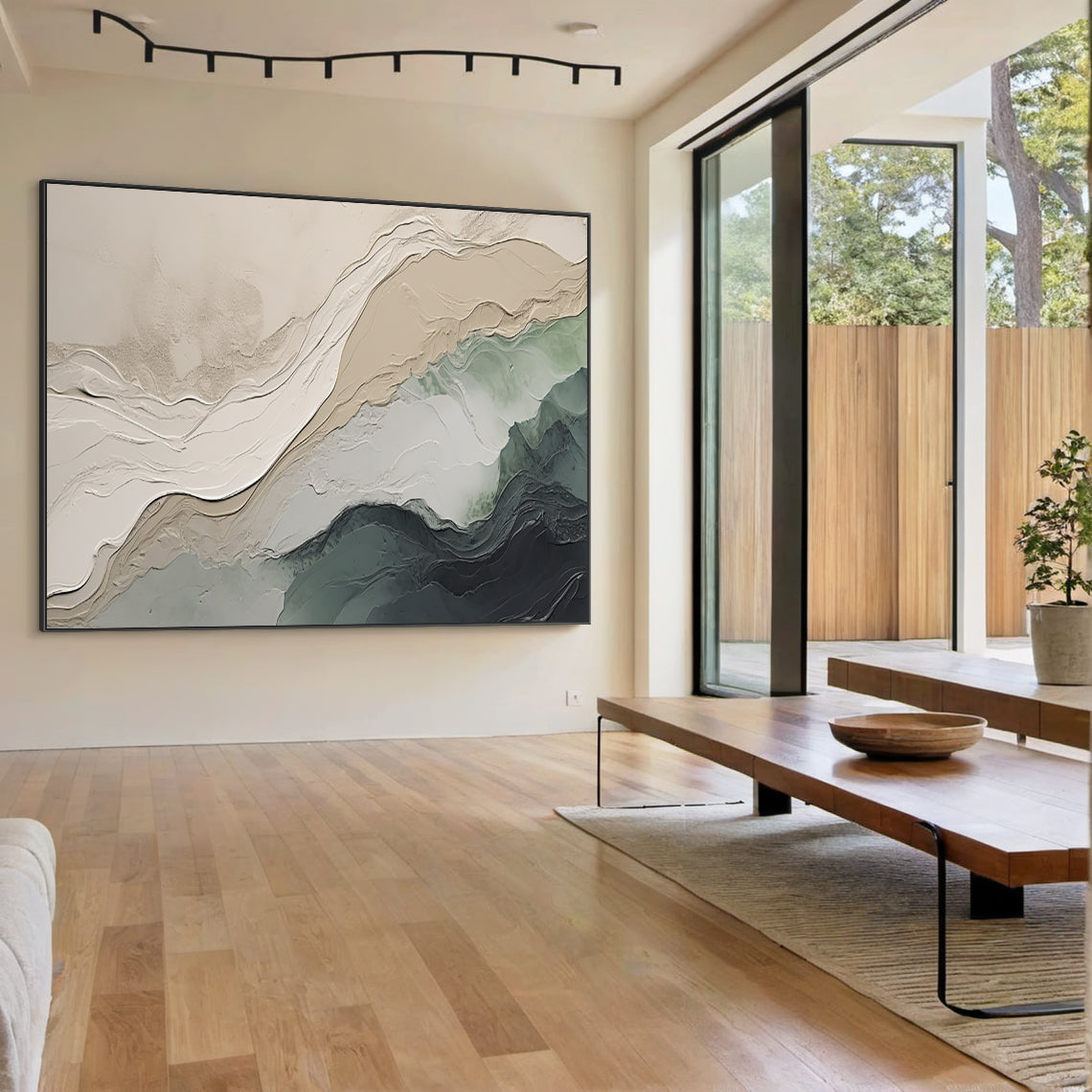 Textural Abstract Wall Art – Ocean Green & Sand Layers – AURA039(Horizontal)