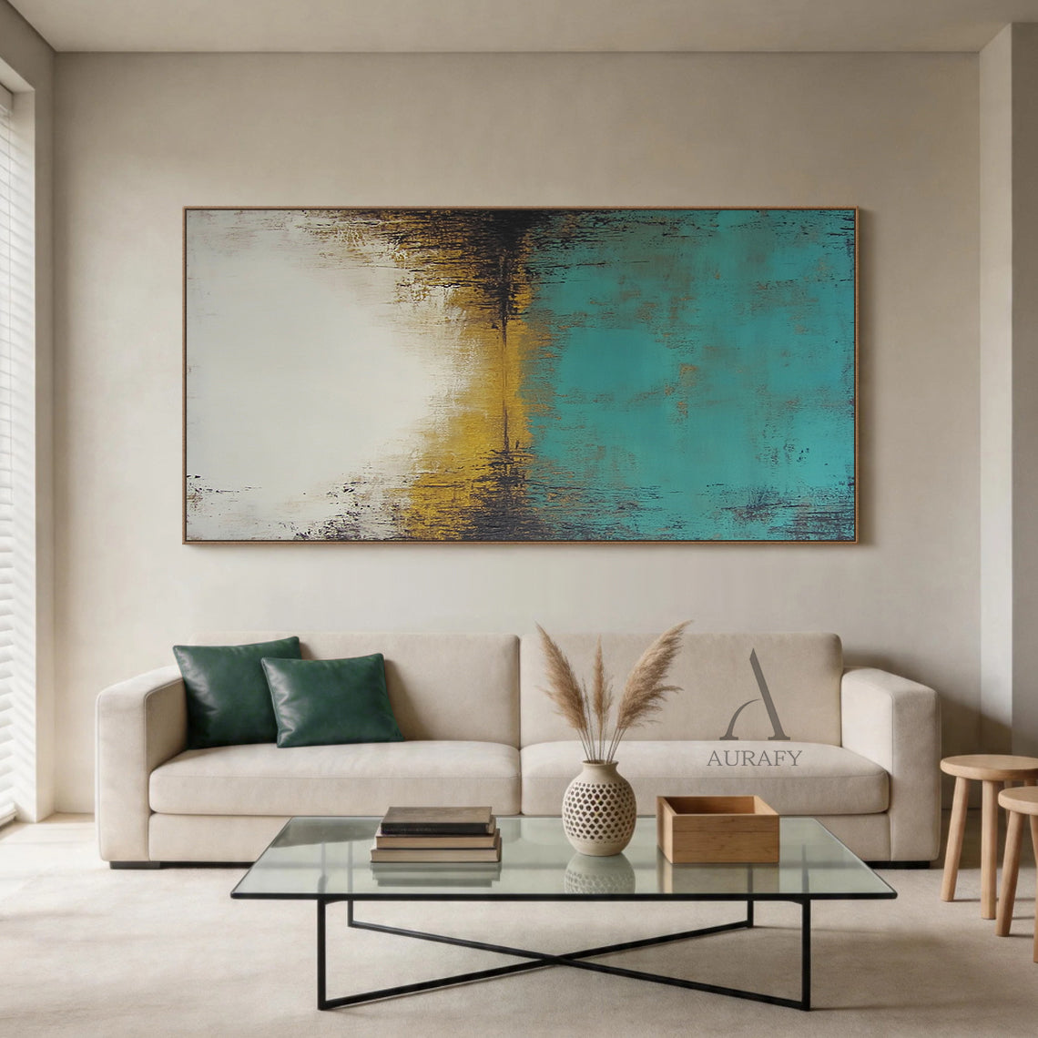 Modern General Abstract Green Beige Wall Art for Home Decor AURA395