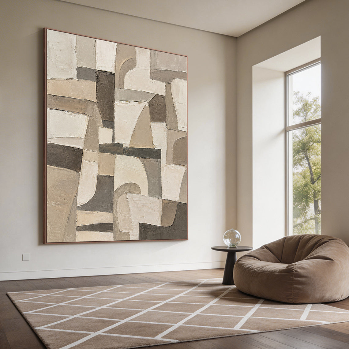 Wabi-Sabi Brown Beige Textured Abstract Plaster Knife Stroke Japandi Minimalist Modern Home Wall Art AURA706