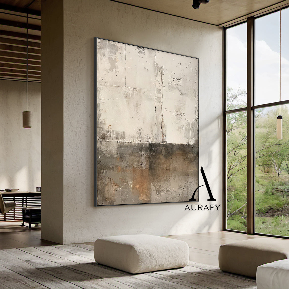 Wabi Sabi Abstract Art Handcrafted Plaster Textured Mottled Gray Beige Wall Decor AURA562