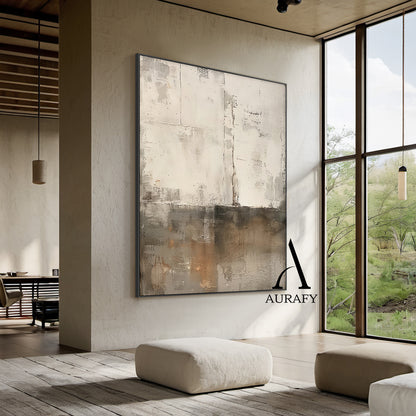 Wabi Sabi Abstract Art Handcrafted Plaster Textured Mottled Gray Beige Wall Decor AURA562