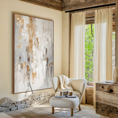 General Abstract Beige Yellow Plaster Textured Art Tactile Surface Flowing Brushstrokes Modern Organic AURA462