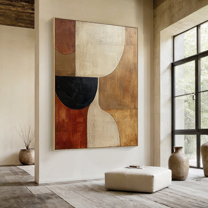 Earthen Harmony wall art – Ochre, Ivory & Onyx – AURA054(Vertical)