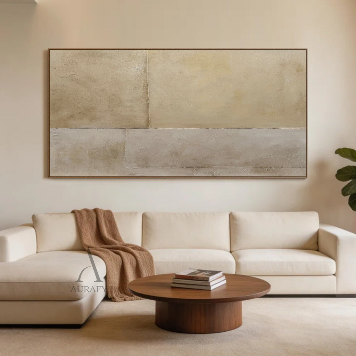 Beige Abstract Plaster Textured Wabi-Sabi Japandi Minimalist Tactile Canvas Neutral Modern Organic Wall Decor AURA733