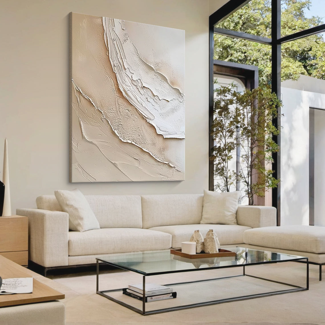 Organic Wave Texture Canvas – Cream & Taupe Tones – AURA007(Vertical)