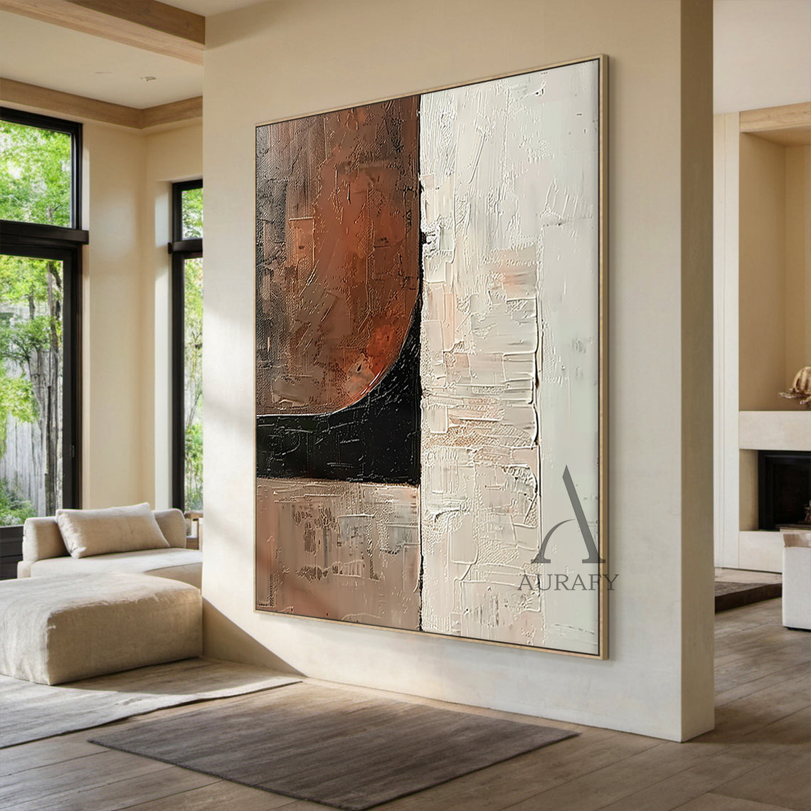 Abstract Brown White Art Tactile High-Relief Knife Strokes Mottled Modern Organic Canvas AURA476