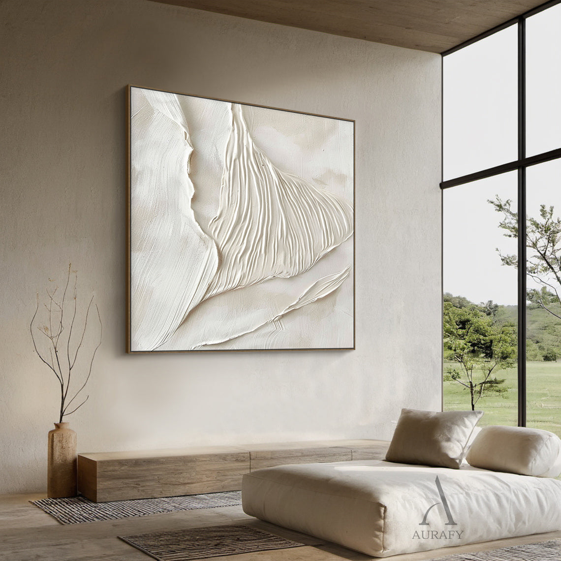 Modern Beige 3D Textured Painting Living Room Wall Decor Art AURA293