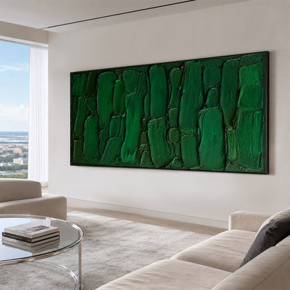 Green 3D Textured Painting Plaster Impasto Knife Stroke Wabi-Sabi Sculpted Canvas Minimalist Luxe Wall Art AURA762