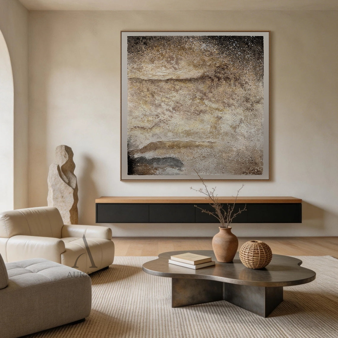 Wabi-Sabi Textured Abstract Wall Art Plaster Tactile Knife Stroke Japandi Minimalist Luxe Neutral Home Decor AURA732
