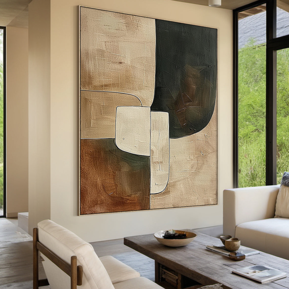 Earthen Silence — Textured Abstract in Clay & Charcoal – AURA108(Vertical)
