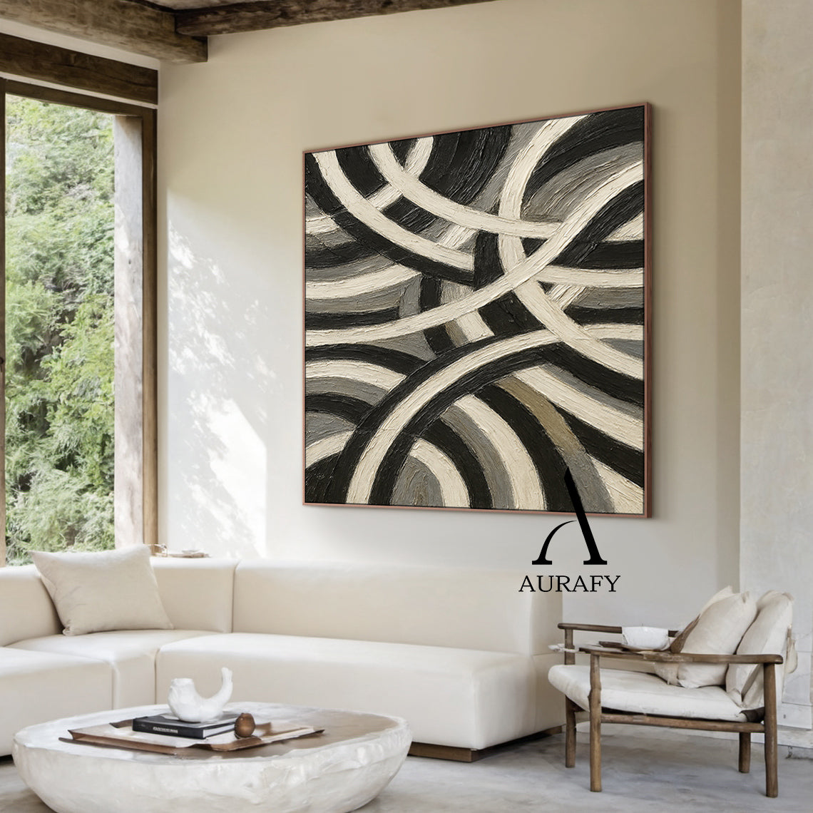 3D Textured Abstract Painting Sculpted Canvas High-Relief Tactile Black Beige Gray Modern Art AURA516