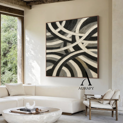 3D Textured Abstract Painting Sculpted Canvas High-Relief Tactile Black Beige Gray Modern Art AURA516