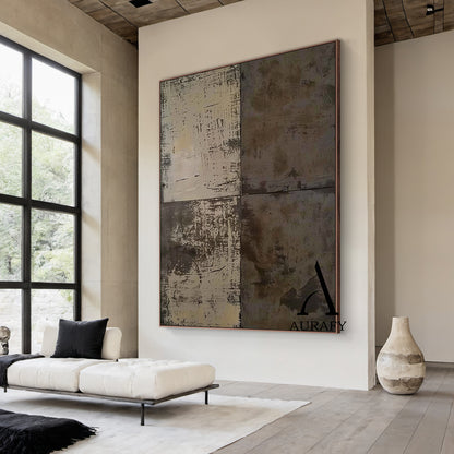 AurafyArt Wabi Sabi Gray Textured Abstract Art with Weathered Scratches and Matte Patina AURA561