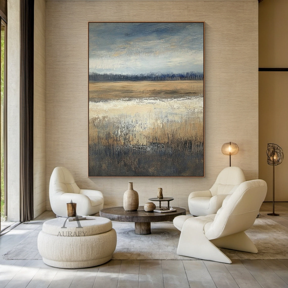 Wabi Sabi Beige Brown Black Color Block Abstract Wall Art | Textured Japandi Canvas | AURA803