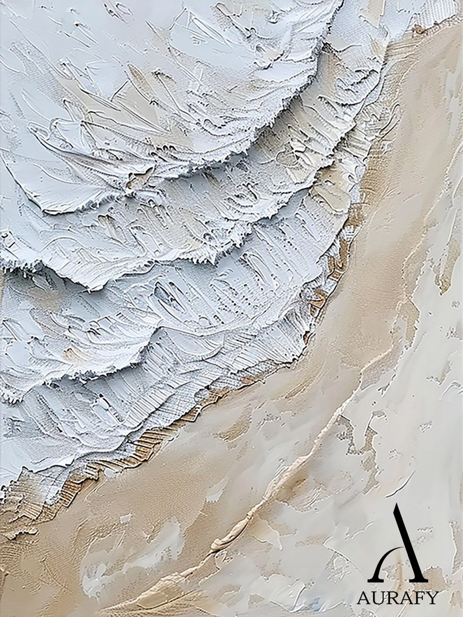 3D Textured Painting White Beige High-Relief Plaster Tactile Surface Minimalist Luxe Artwork AURA533