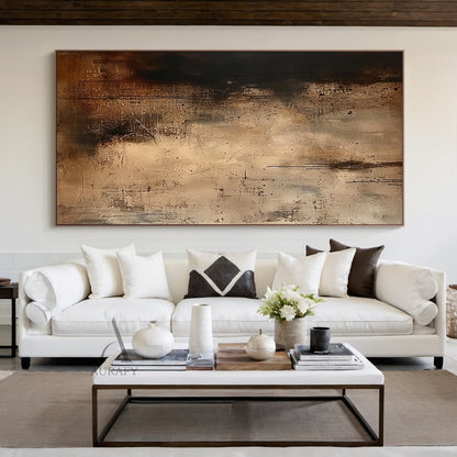 Rain Marks, Brown Drip and Patina Textured Painting AURA874